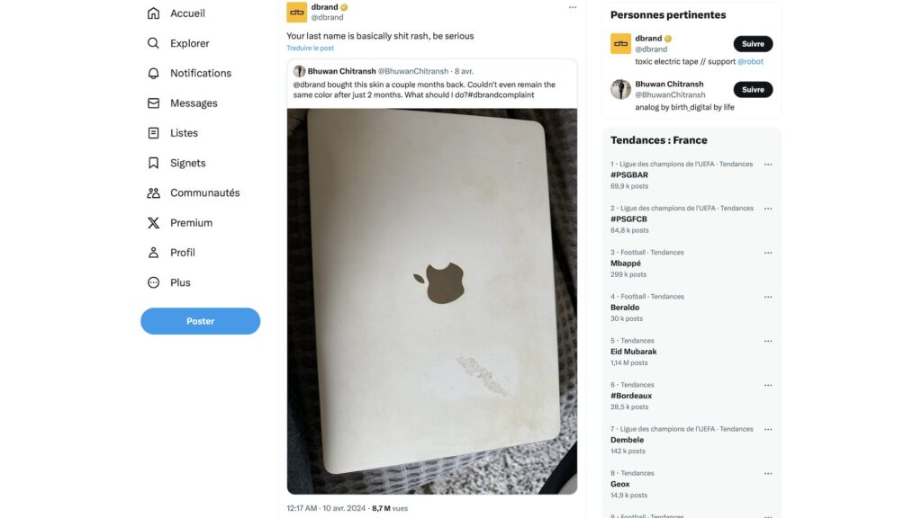 La blague douteuse de dbrand // Source : Capture Twitter La blague douteuse de dbrand // Source : Capture Twitter