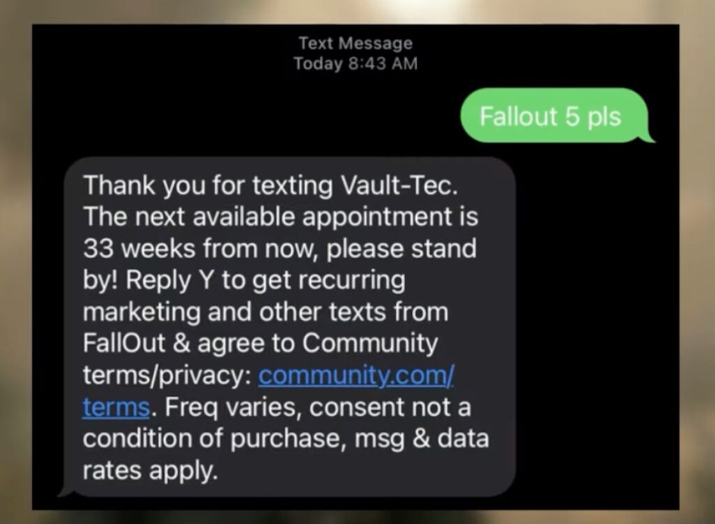 Un numéro de téléphone mystérieux dans la série Fallout // Source : Capture YouTube Un numéro de téléphone mystérieux dans la série Fallout // Source : Capture YouTube