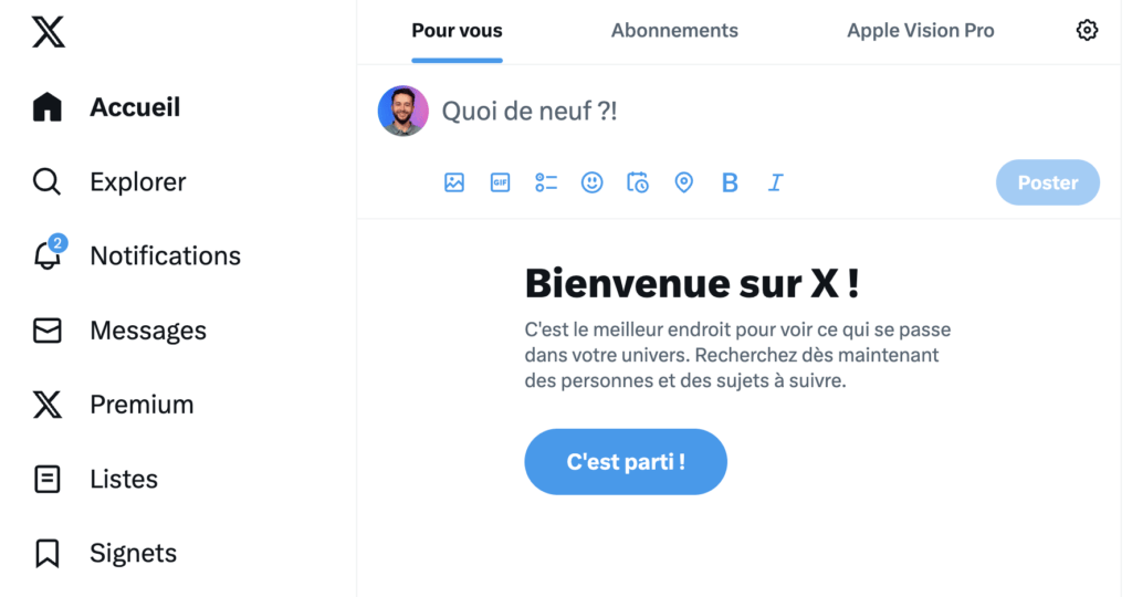 Le message affiché à l'ouverture de x.com Le message affiché à l'ouverture de x.com