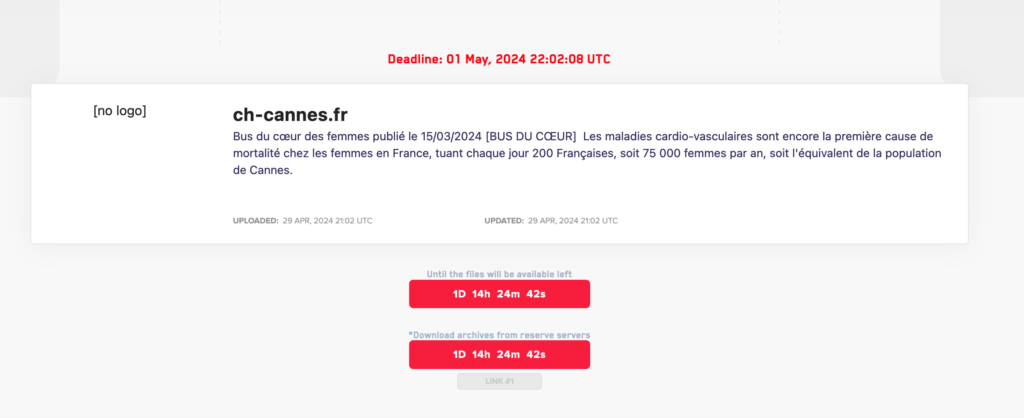 La revendication de cyberattaque sur le site de Lockbit. // Source : Numerama La revendication de cyberattaque sur le site de Lockbit. // Source : Numerama