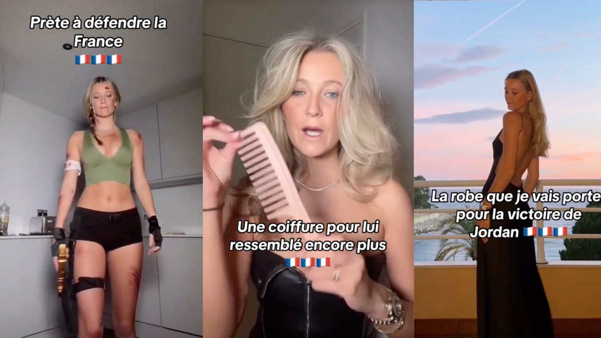 Extrait des TikToks de la fausse "Amandine Le Pen" // Source : Capture TikTok Extrait des TikToks de la fausse "Amandine Le Pen" // Source : Capture TikTok