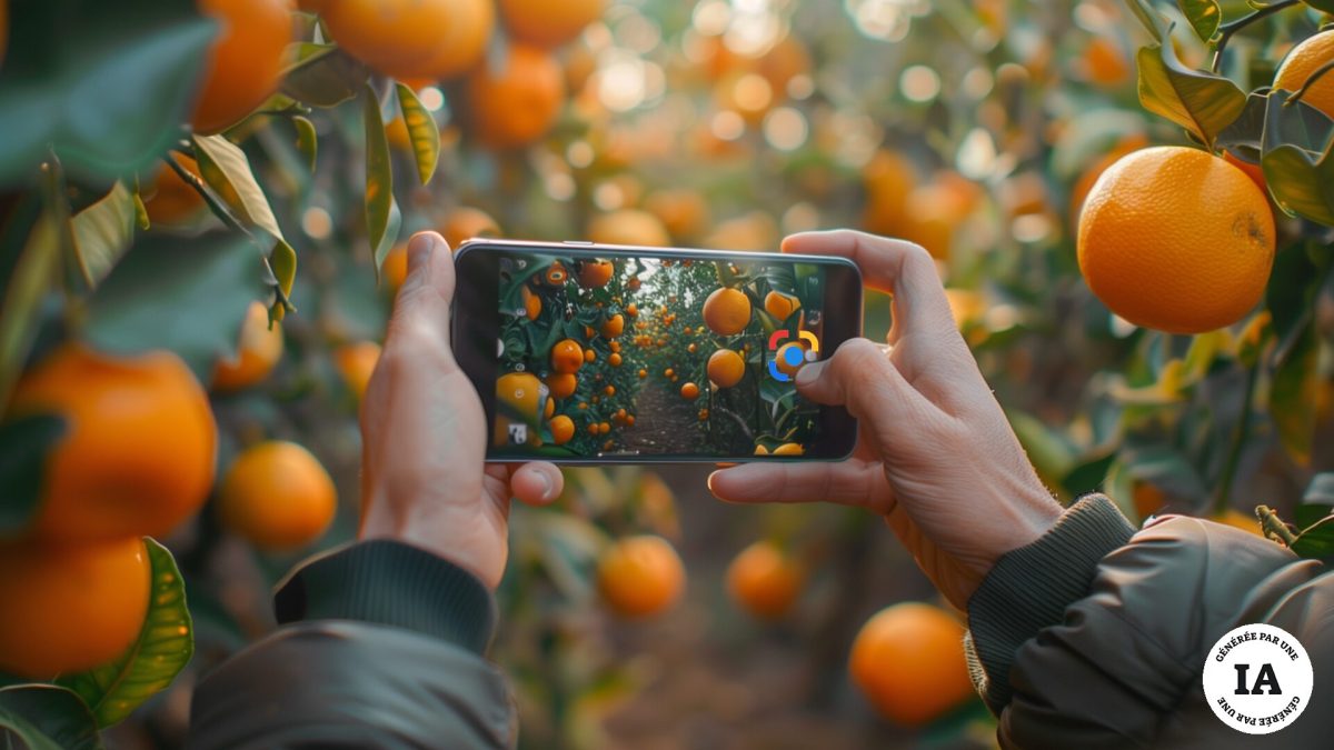 La recherche d'un mandarinier avec Google Lens. // Source : Numerama avec Midjourney La recherche d'un mandarinier avec Google Lens. // Source : Numerama avec Midjourney