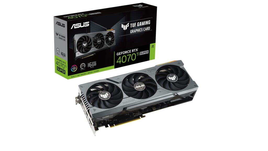 La carte graphique ASUS TUF Gaming GeForce RTX 4070 Ti SUPER 16 Go, offerte dans le cadre du Prix Bronze Stars pour la 3ᵉ place des NVIDIA Studio Stars 2 // Source : LDLC La carte graphique ASUS TUF Gaming GeForce RTX 4070 Ti SUPER 16 Go, offerte dans le cadre du Prix Bronze Stars pour la 3ᵉ place des NVIDIA Studio Stars 2 // Source : LDLC