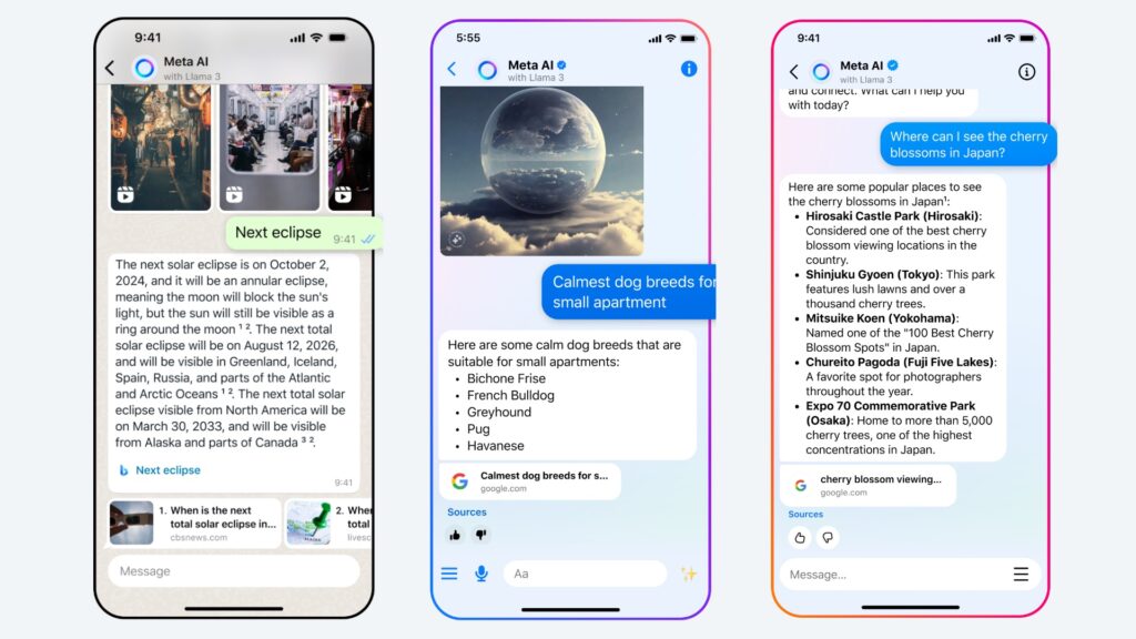 L'interface de Meta AI dans les messageries Meta. // Source : Meta L'interface de Meta AI dans les messageries Meta. // Source : Meta