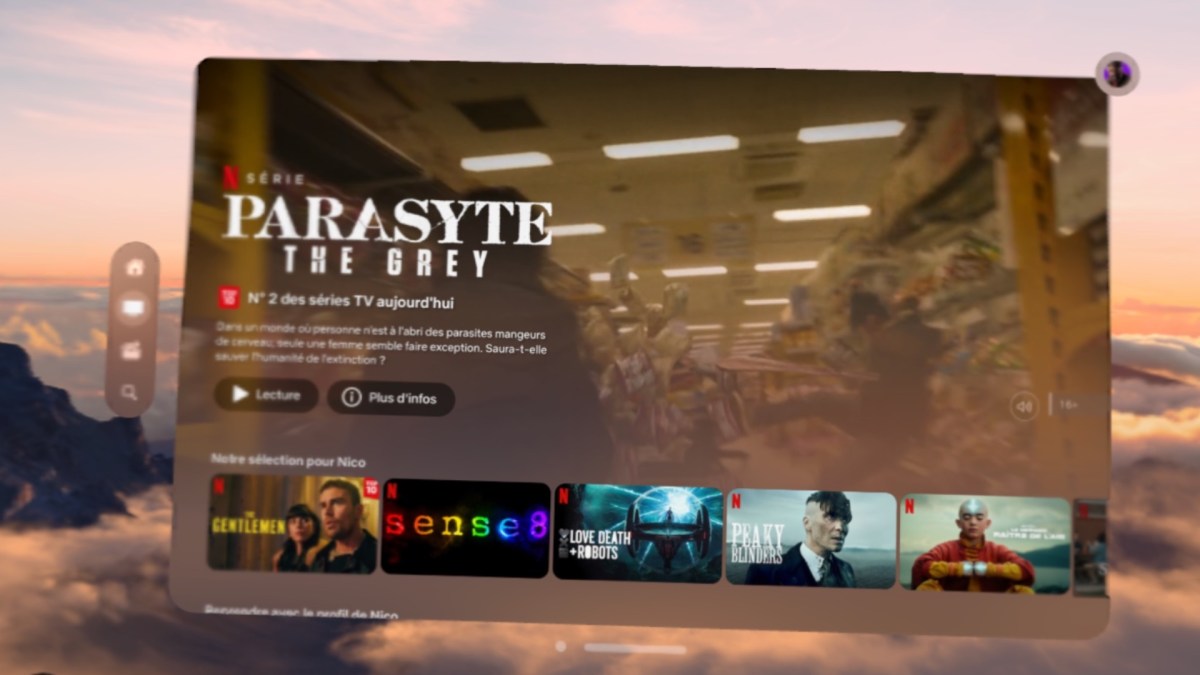 Netflix sur l'Apple Vision Pro grâce au logiciel Supercut. // Source : Numerama Netflix sur l'Apple Vision Pro grâce au logiciel Supercut. // Source : Numerama