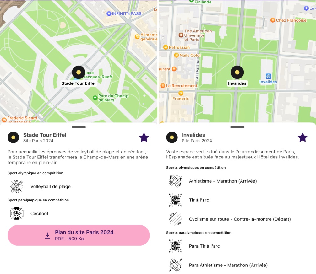 Transport Public Paris 2024 connaît les lieux pour chaque sport. Les autres applis n'ont pas encore ces données. Transport Public Paris 2024 connaît les lieux pour chaque sport. Les autres applis n'ont pas encore ces données.