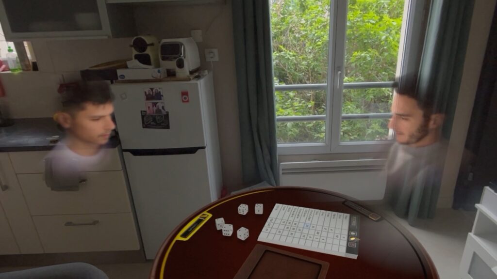Le jeu Game Room en FaceTime spatial. // Source : Numerama Le jeu Game Room en FaceTime spatial. // Source : Numerama