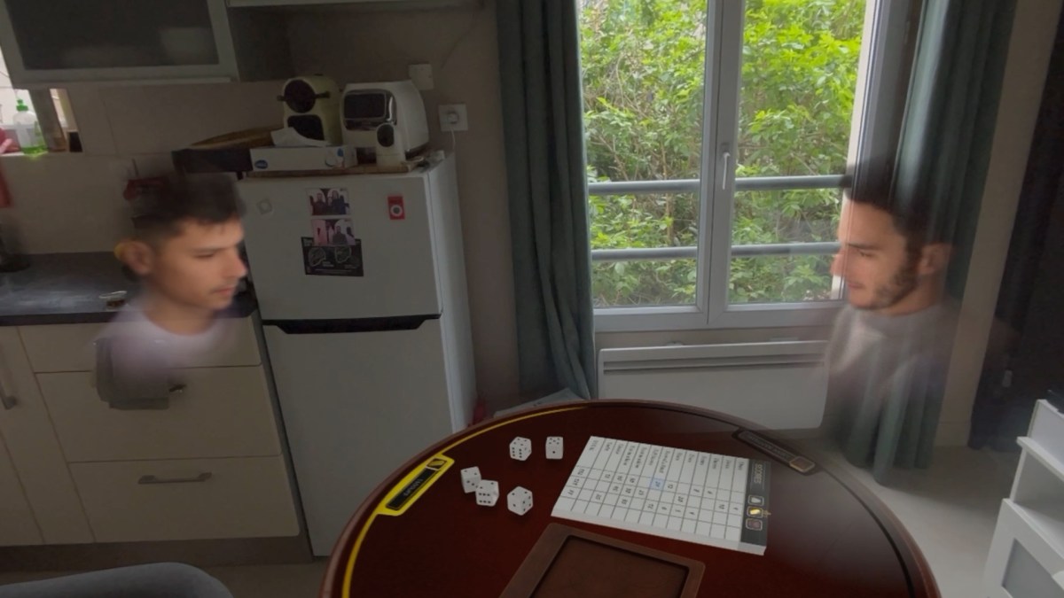 Le jeu Game Room en FaceTime spatial. // Source : Numerama Le jeu Game Room en FaceTime spatial. // Source : Numerama