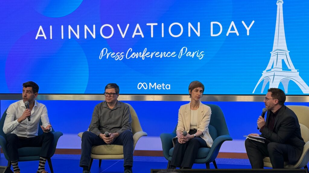 Chris Cox, Yann Le Cun et Joelle Pineau étaient les invités VIP de Meta France le 10 avril. // Source : Numerama Chris Cox, Yann Le Cun et Joelle Pineau étaient les invités VIP de Meta France le 10 avril. // Source : Numerama