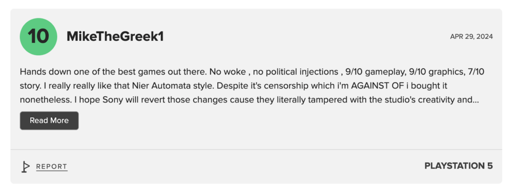 Un commentaire très élogieux sur Stellar Blade // Source : Capture d'écran Un commentaire très élogieux sur Stellar Blade // Source : Capture d'écran