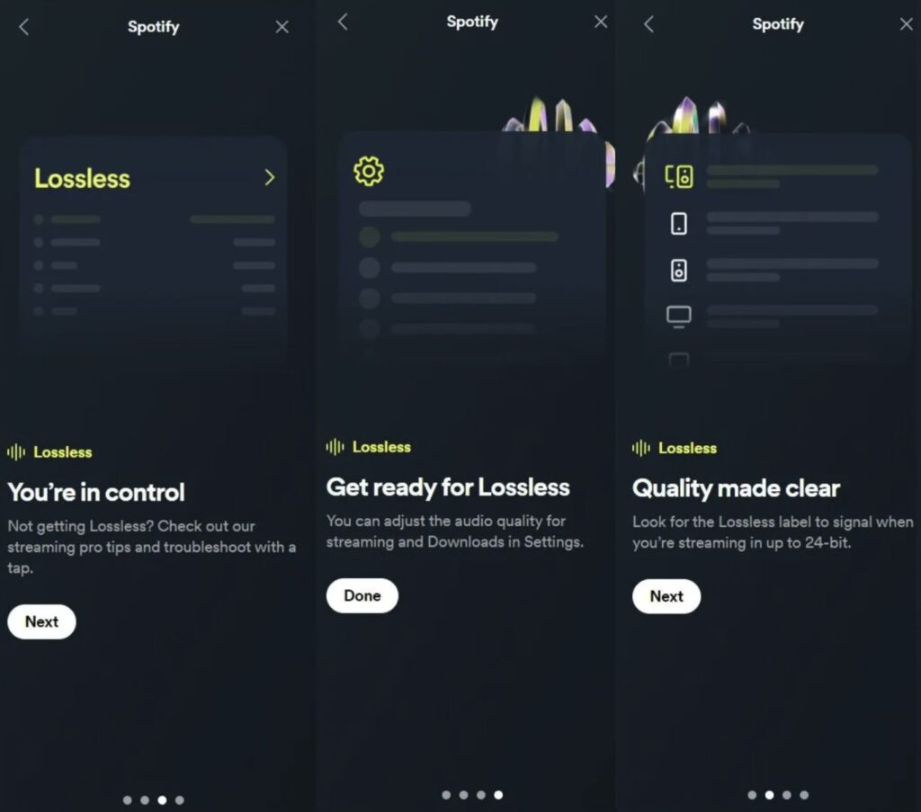La présentation du lossless dans l'app Spotify pour Windows. La présentation du lossless dans l'app Spotify pour Windows.