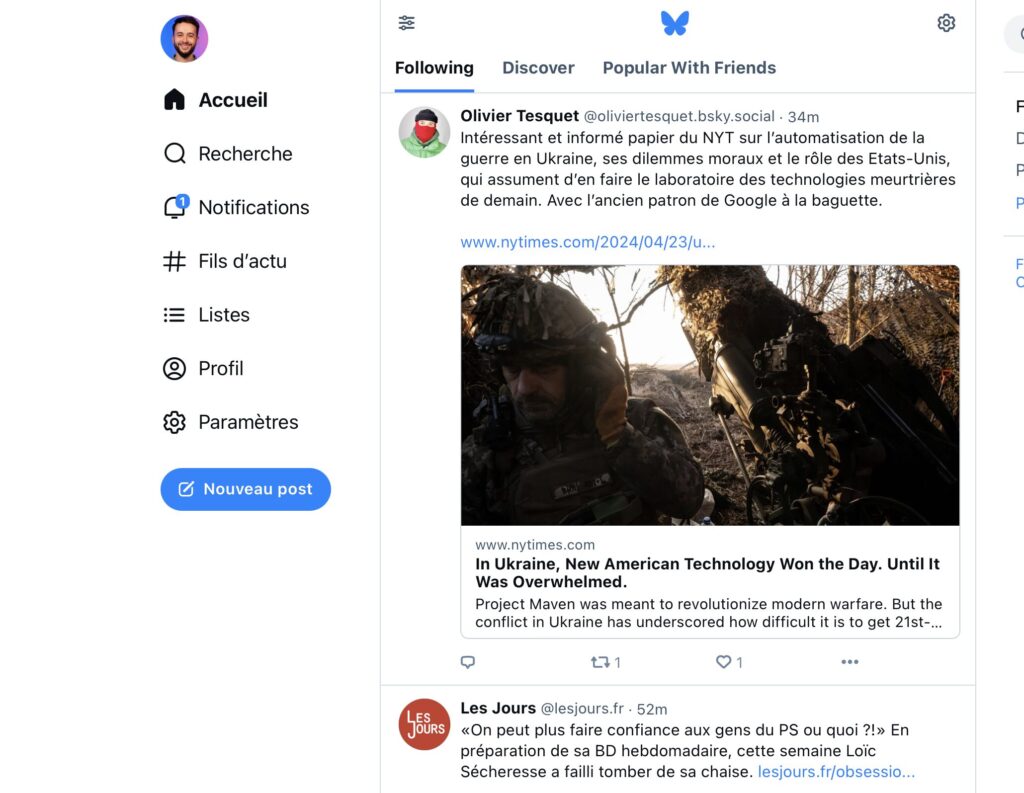 Capture d'écran de Bluesky, qui s'inspire beaucoup de Twitter. Capture d'écran de Bluesky, qui s'inspire beaucoup de Twitter.