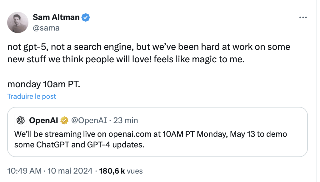 Le tweet de Sam Altman. Le tweet de Sam Altman.