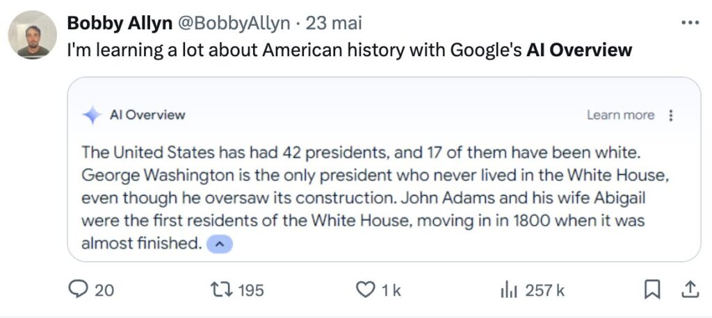 Sur 42 présidents américains, 17 seraient blancs selon Google. En réalité, Joe Biden est le 46ème président… et le 45ème blanc. Sur 42 présidents américains, 17 seraient blancs selon Google. En réalité, Joe Biden est le 46ème président… et le 45ème blanc.