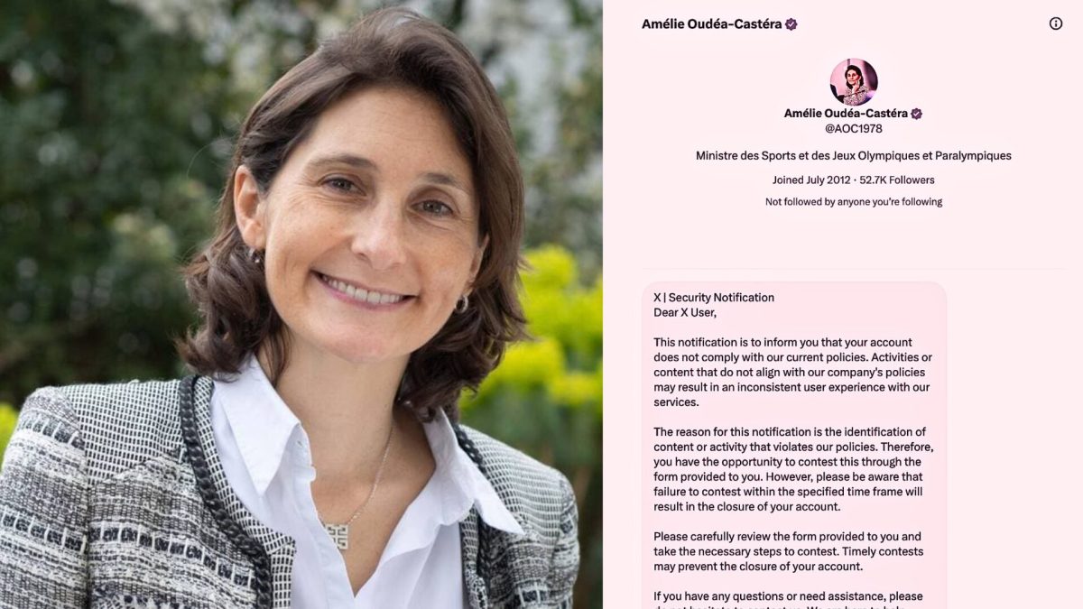 Le compte X (ex Twitter) d'Amélie Oudéa-Castéra, ministre des Sports et des Jeux Olympiques et Paralympiques de France, a été piraté le vendredi 11 mai. // Source : FFT / X / Guillermo Rauch Le compte X (ex Twitter) d'Amélie Oudéa-Castéra, ministre des Sports et des Jeux Olympiques et Paralympiques de France, a été piraté le vendredi 11 mai. // Source : FFT / X / Guillermo Rauch
