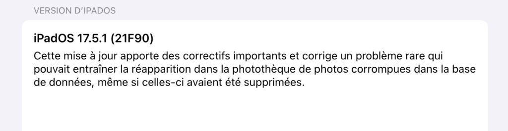Le changelog d’iOS 17.5.1. Le changelog d’iOS 17.5.1.