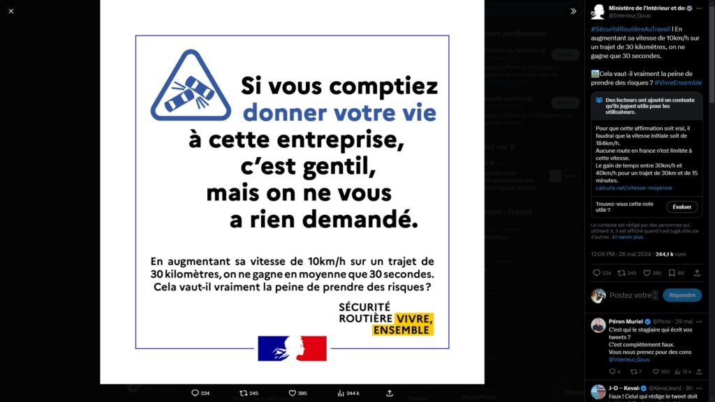Tweet du Ministère de l'Intérieur du 28 mai // Source : Capture du message sur X