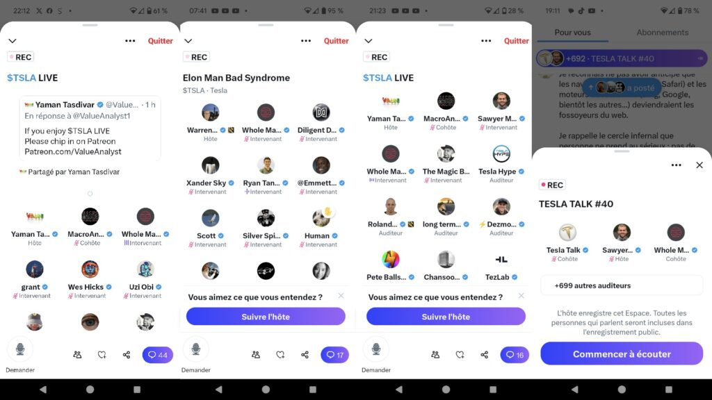 Différents live sur plusieurs jours toujours propos du vote Tesla // Source : capture d'écran de X Différents live sur plusieurs jours toujours propos du vote Tesla // Source : capture d'écran de X