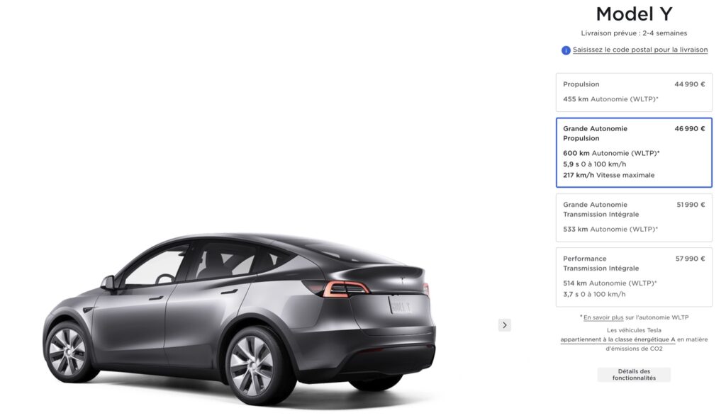 Le configurateur en ligne de la Tesla Model Y en mai 2024 Le configurateur en ligne de la Tesla Model Y en mai 2024
