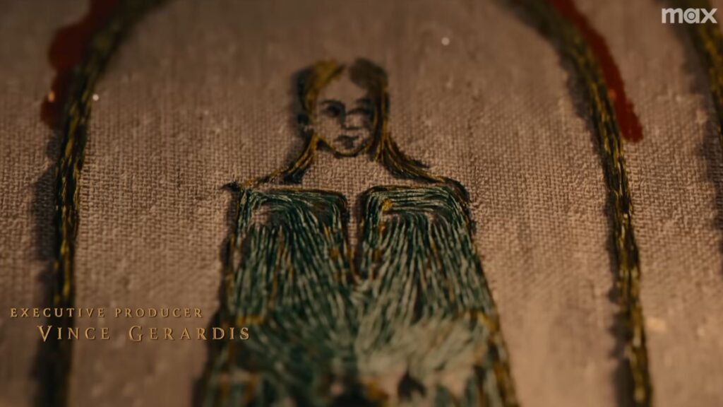 Alicent Hightower dans le générique de la saison 2 de House of the Dragon. // Source : HBO Alicent Hightower dans le générique de la saison 2 de House of the Dragon. // Source : HBO