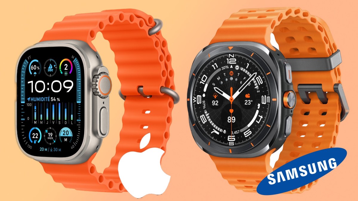 L'Apple Watch Ultra à côté de la Galaxy Watch Ultra supposée. // Source : Evan Blass (montage Numerama) L'Apple Watch Ultra à côté de la Galaxy Watch Ultra supposée. // Source : Evan Blass (montage Numerama)