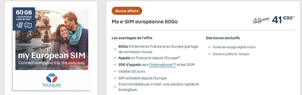 L'offre la plus populaire de Bouygues pour les touristes. L'offre la plus populaire de Bouygues pour les touristes.