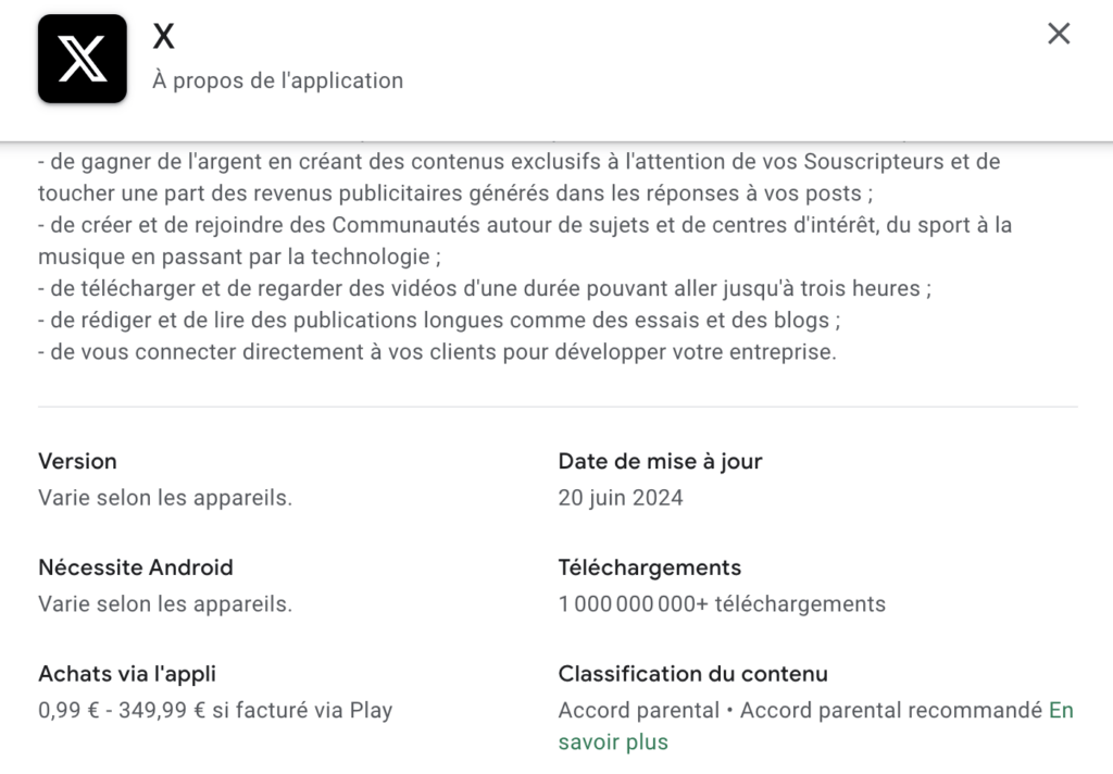 Sur le Google Play Store, il n'y a pas de classement des achats in-app.