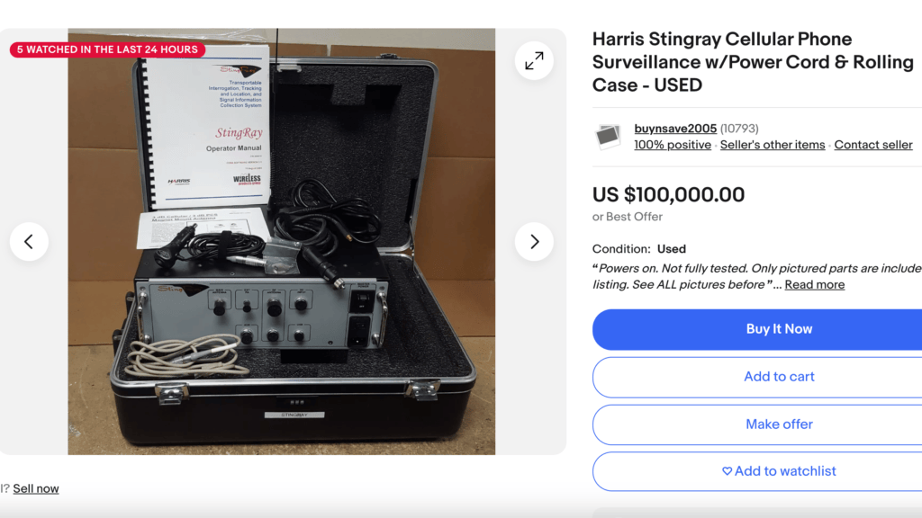 L'annonce de vente de « Stingray » sur eBay. // Source : Gizmodo L'annonce de vente de « Stingray » sur eBay. // Source : Gizmodo