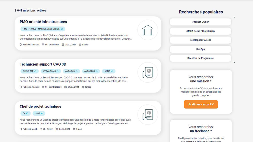 Chaque annonce présente simplement les besoins des entreprises // Source : Freelance Informatique Chaque annonce présente simplement les besoins des entreprises // Source : Freelance Informatique