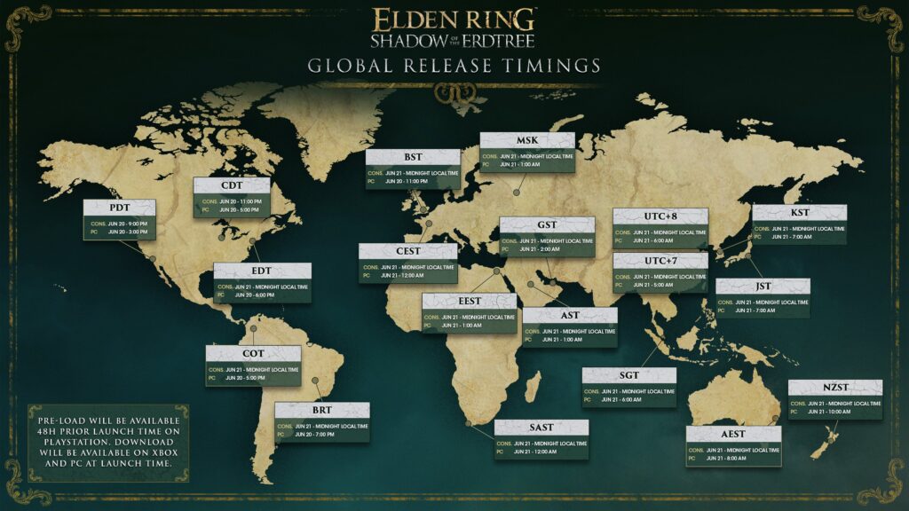 Heures de lancement pour Elden Ring: Shadow of the Erdtree // Source : Twitter Elden Ring