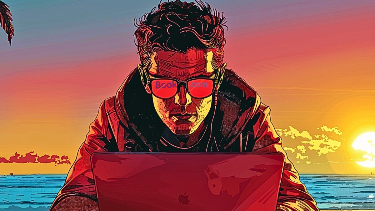 Les sites comme Booking et Kayak sont déjà usurpés par les hackers pour les vacances. // Source : Numerama avec Midjourney Les sites comme Booking et Kayak sont déjà usurpés par les hackers pour les vacances. // Source : Numerama avec Midjourney