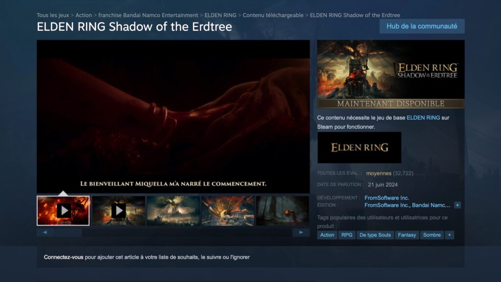 Page Steam d'Elden Ring: Shadow of the Erdtree // Source : Capture d'écran Page Steam d'Elden Ring: Shadow of the Erdtree // Source : Capture d'écran