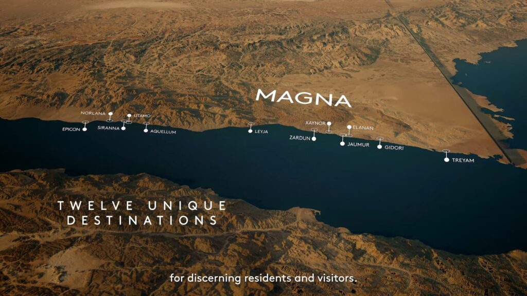La carte de Magna et de ses différentes parties // Source : Neom La carte de Magna et de ses différentes parties // Source : Neom