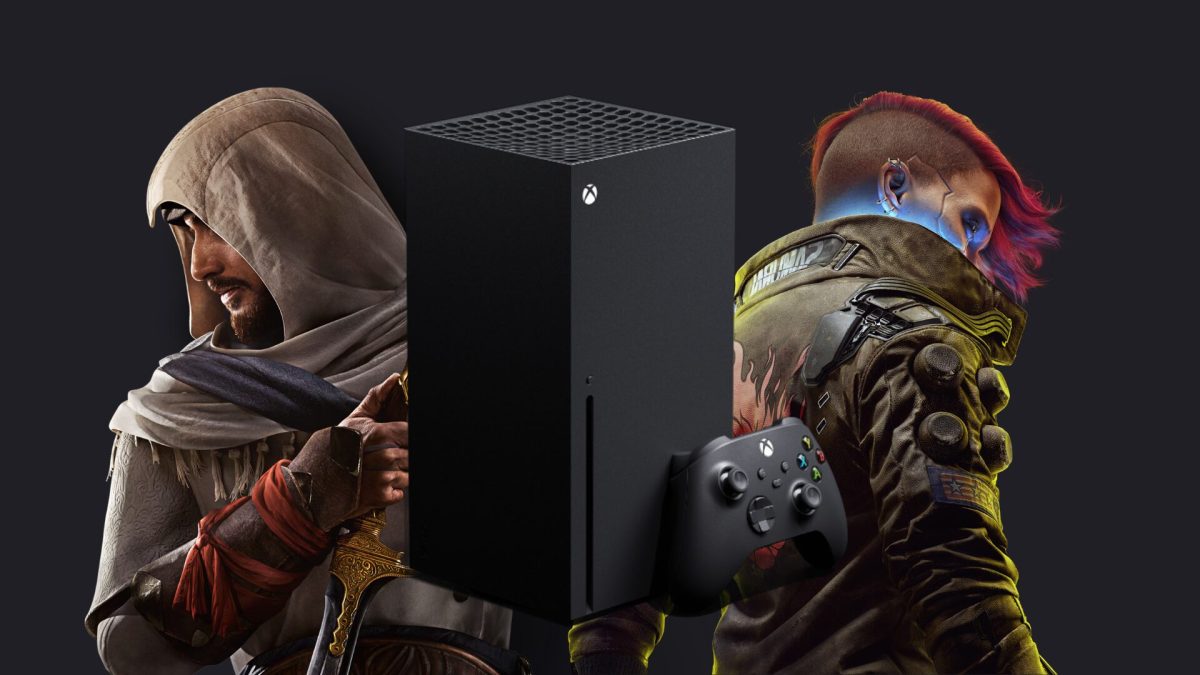 Xbox Series X Cyberpunk & AC Miage // Source : Montage Numerama Xbox Series X Cyberpunk & AC Miage // Source : Montage Numerama