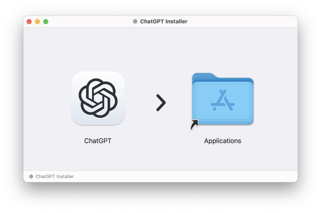 Il suffit de glisser ChatGPT dans le dossier pour l'installer. Il suffit de glisser ChatGPT dans le dossier pour l'installer.