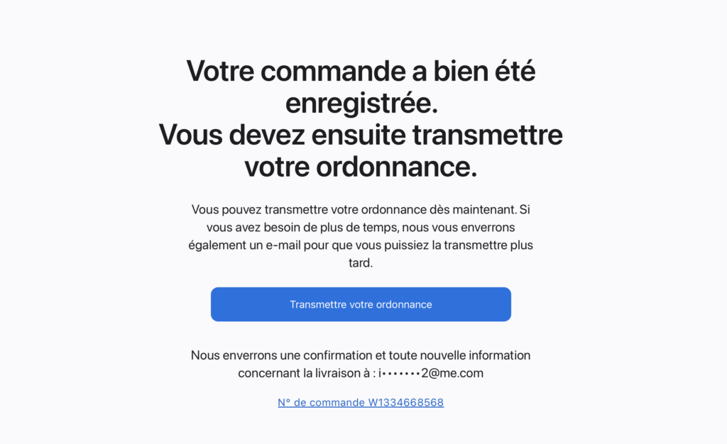 À la fin de l'achat, Apple indique qu'il manque l'ordonnance pour valider le paiement. À la fin de l'achat, Apple indique qu'il manque l'ordonnance pour valider le paiement.
