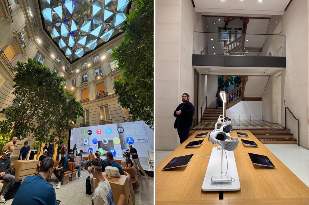 Dans le hall central du Apple Champs Elysées, de grands canapés permettent de prendre le temps d'essayer le produit. // Source : Numerama Dans le hall central du Apple Champs Elysées, de grands canapés permettent de prendre le temps d'essayer le produit. // Source : Numerama