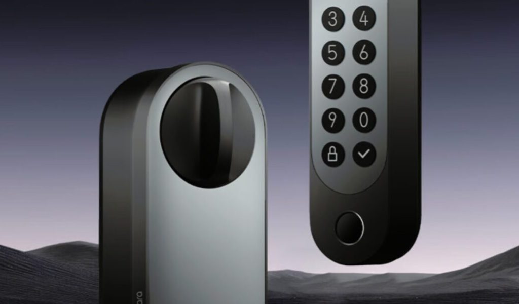 La serrure Aqara U200, avec ses deux composants à placer de chaque côté de la porte. // Source : Aqara La serrure Aqara U200, avec ses deux composants à placer de chaque côté de la porte. // Source : Aqara