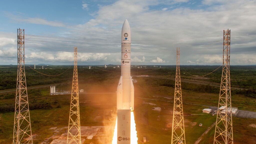 Le décollage d'Ariane 6. // Source : CNES/ESA/Arianespace-ArianeGroup/Optique Vidéo CSG/P Piron, 2024 (photo recadrée) Le décollage d'Ariane 6. // Source : CNES/ESA/Arianespace-ArianeGroup/Optique Vidéo CSG/P Piron, 2024 (photo recadrée)