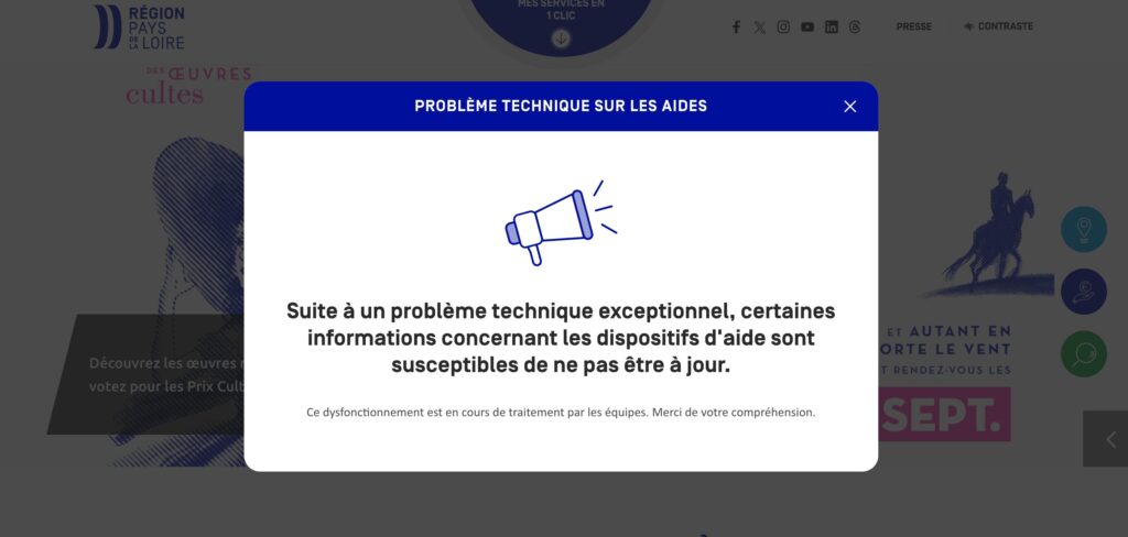 Le site de la Région Pays de Loire ce 19 juillet. // Source : Numerama Le site de la Région Pays de Loire ce 19 juillet. // Source : Numerama