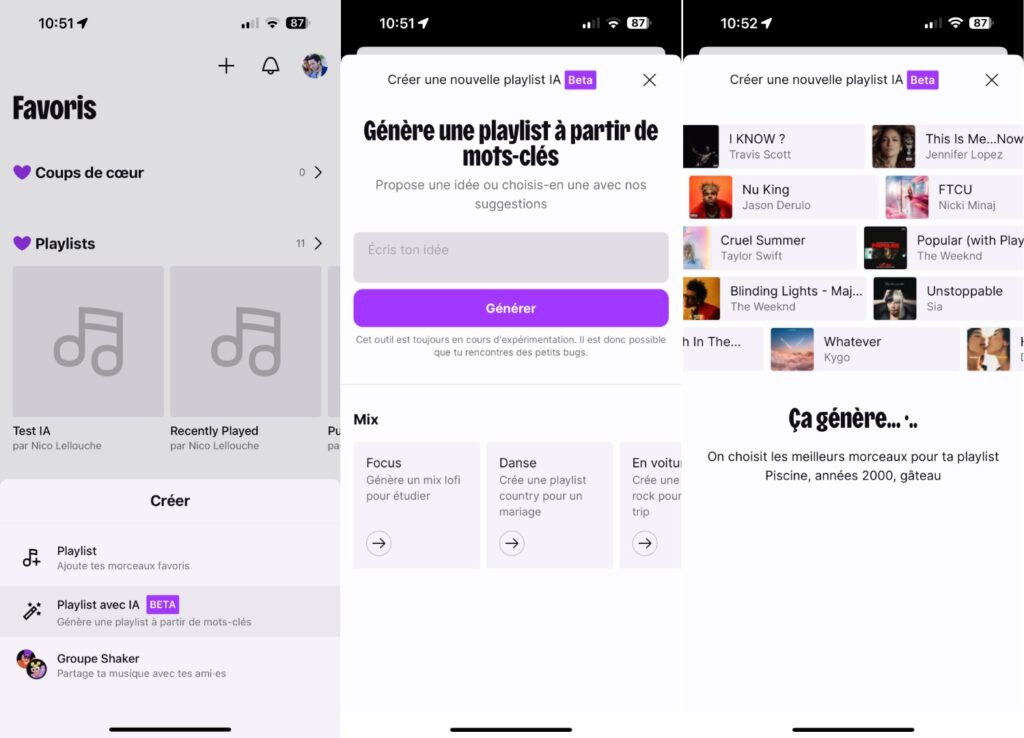 La génération d'une playlist IA dans Deezer. La génération d'une playlist IA dans Deezer.