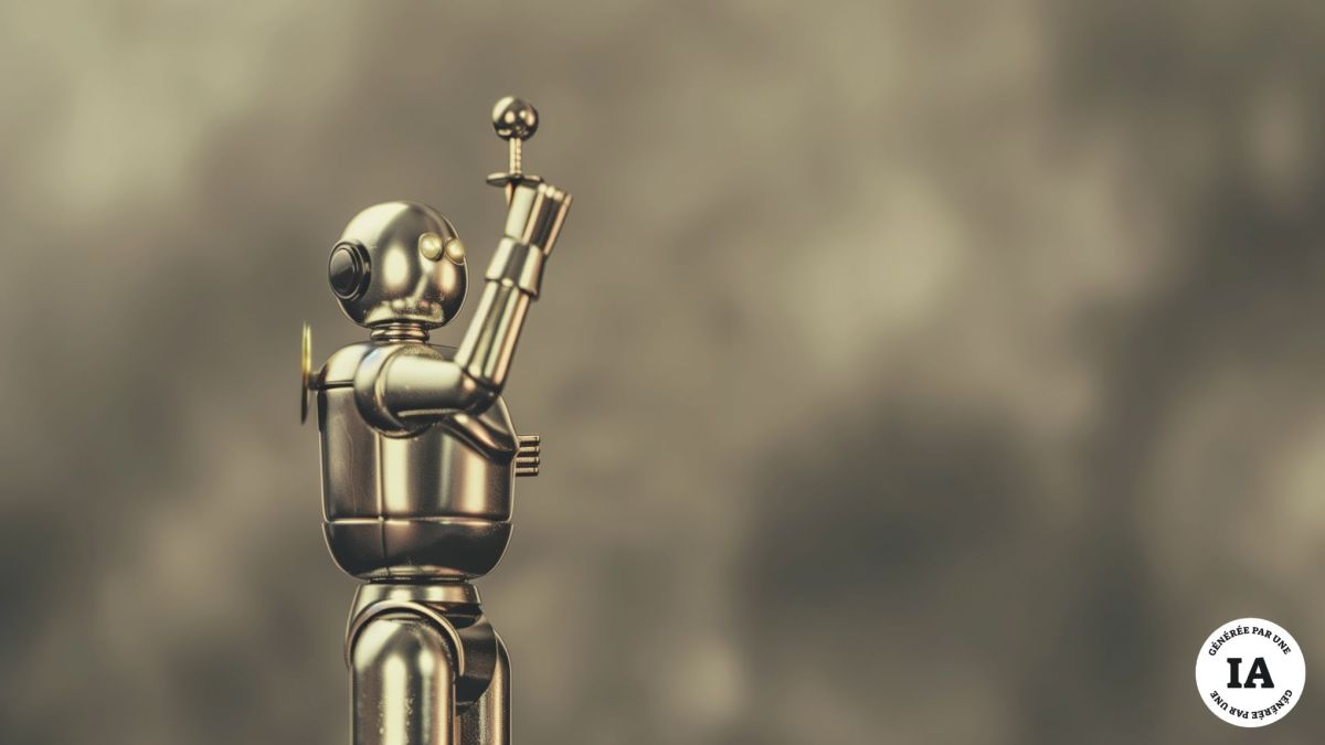 Un robot qui gagne une médaille // Source : Numerama avec Midjourney Un robot qui gagne une médaille // Source : Numerama avec Midjourney