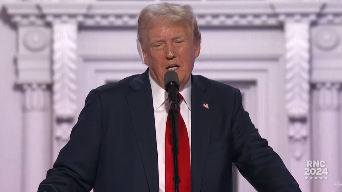 Donald Trump à la convention républicaine 2024 // Source : Capture du live RNC 2024 Donald Trump à la convention républicaine 2024 // Source : Capture du live RNC 2024