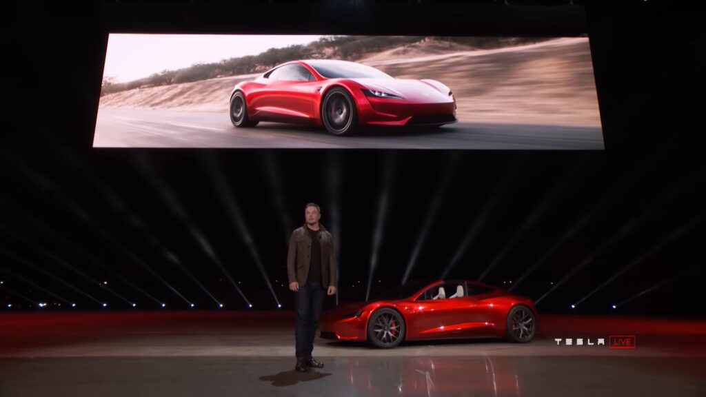 PremiĂšre apparition du Tesla Roadster en 2018 // Source : live Tesla PremiĂšre apparition du Tesla Roadster en 2018 // Source : live Tesla