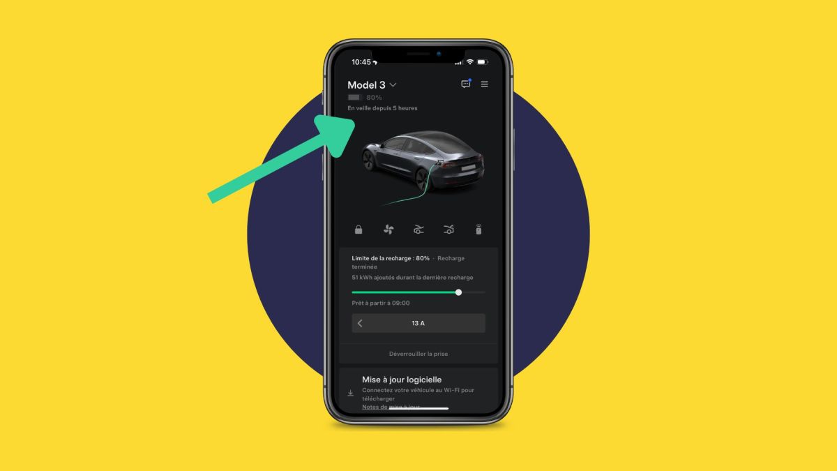 La nouvelle version de l'app Tesla change le comportement en veille // Source : Montage Numerama La nouvelle version de l'app Tesla change le comportement en veille // Source : Montage Numerama