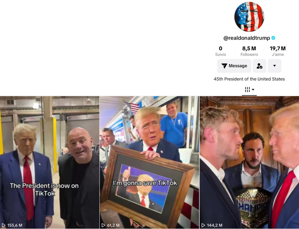 Donald Trump a peu posté sur TikTok, mais il y est désormais inscrit. Donald Trump a peu posté sur TikTok, mais il y est désormais inscrit.