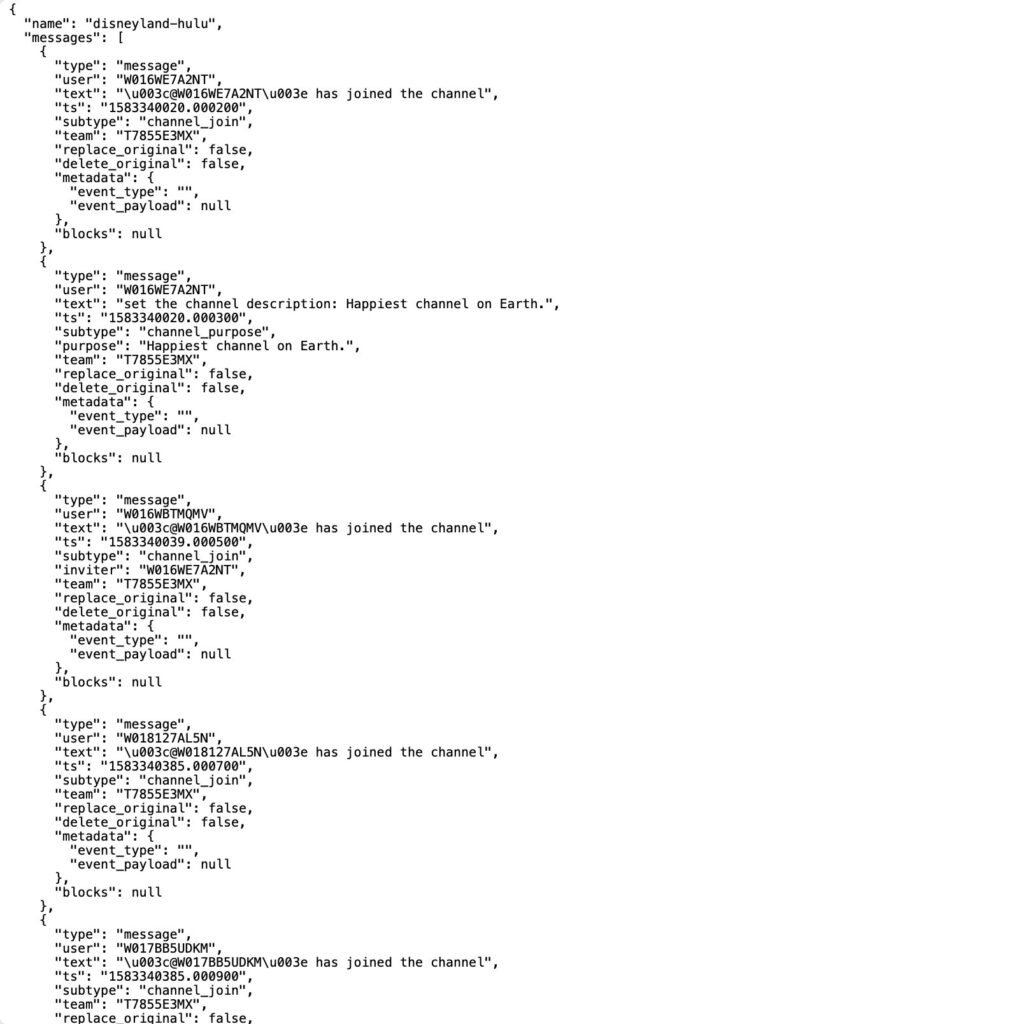 Des conversations Slack en format Json. // Source : Ally Des conversations Slack en format Json. // Source : Ally