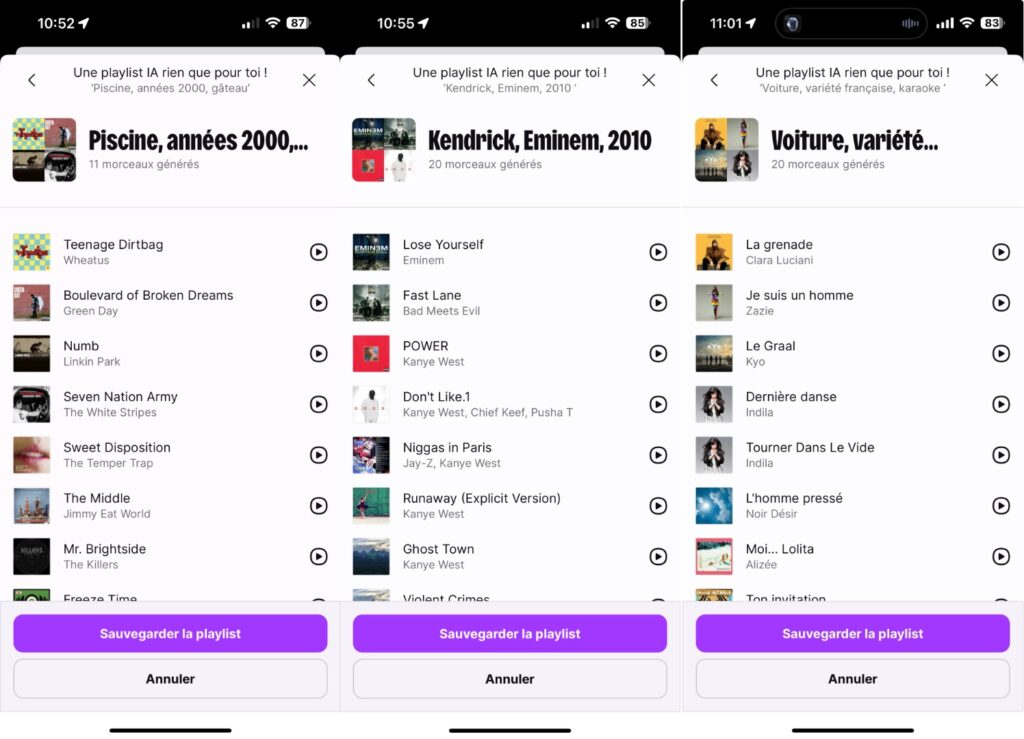 Quelques-unes des playlists générées par Deezer. Il n'y a rien d'original, mais les morceaux correspondent. Quelques-unes des playlists générées par Deezer. Il n'y a rien d'original, mais les morceaux correspondent.