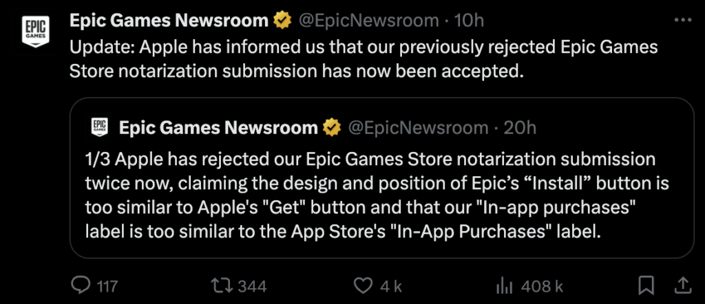 Pour faire pression sur Apple, Epic Games publie les détails de leurs échanges sur Twitter. Pour faire pression sur Apple, Epic Games publie les détails de leurs échanges sur Twitter.
