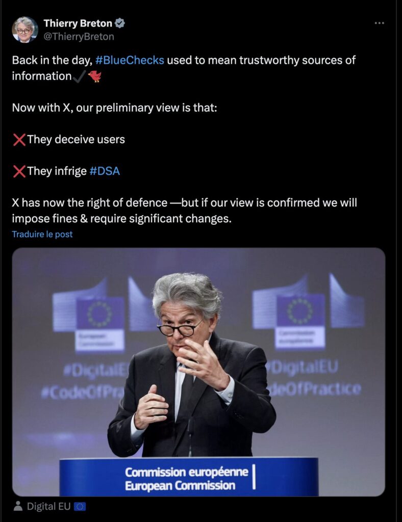 Ironie du genre, c'est sur X que Thierry Breton annonce attaquer X. Ironie du genre, c'est sur X que Thierry Breton annonce attaquer X.